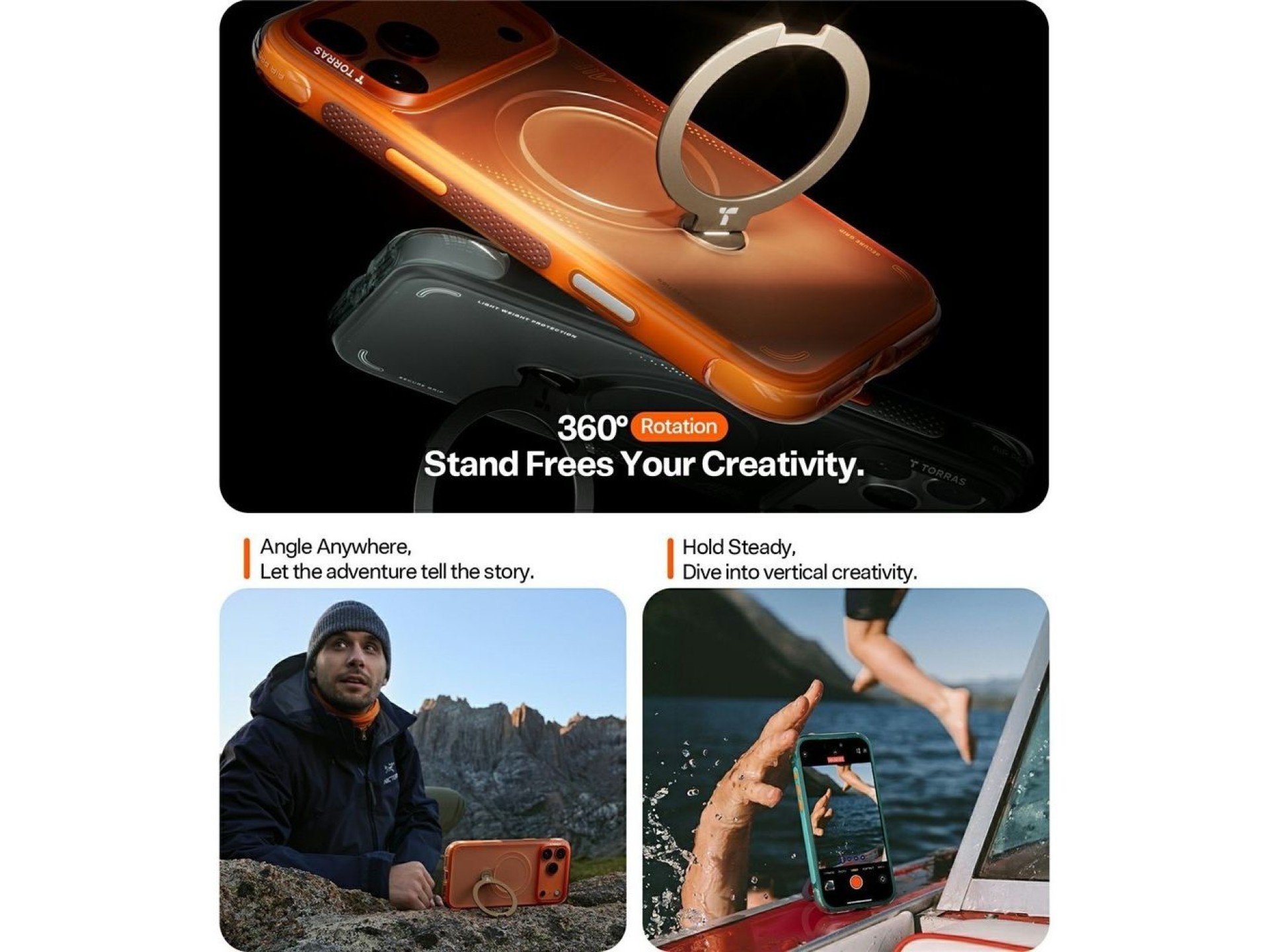 Torras - Ostand Spin Air Series - iPhone 17 Pro - Orange Horizon