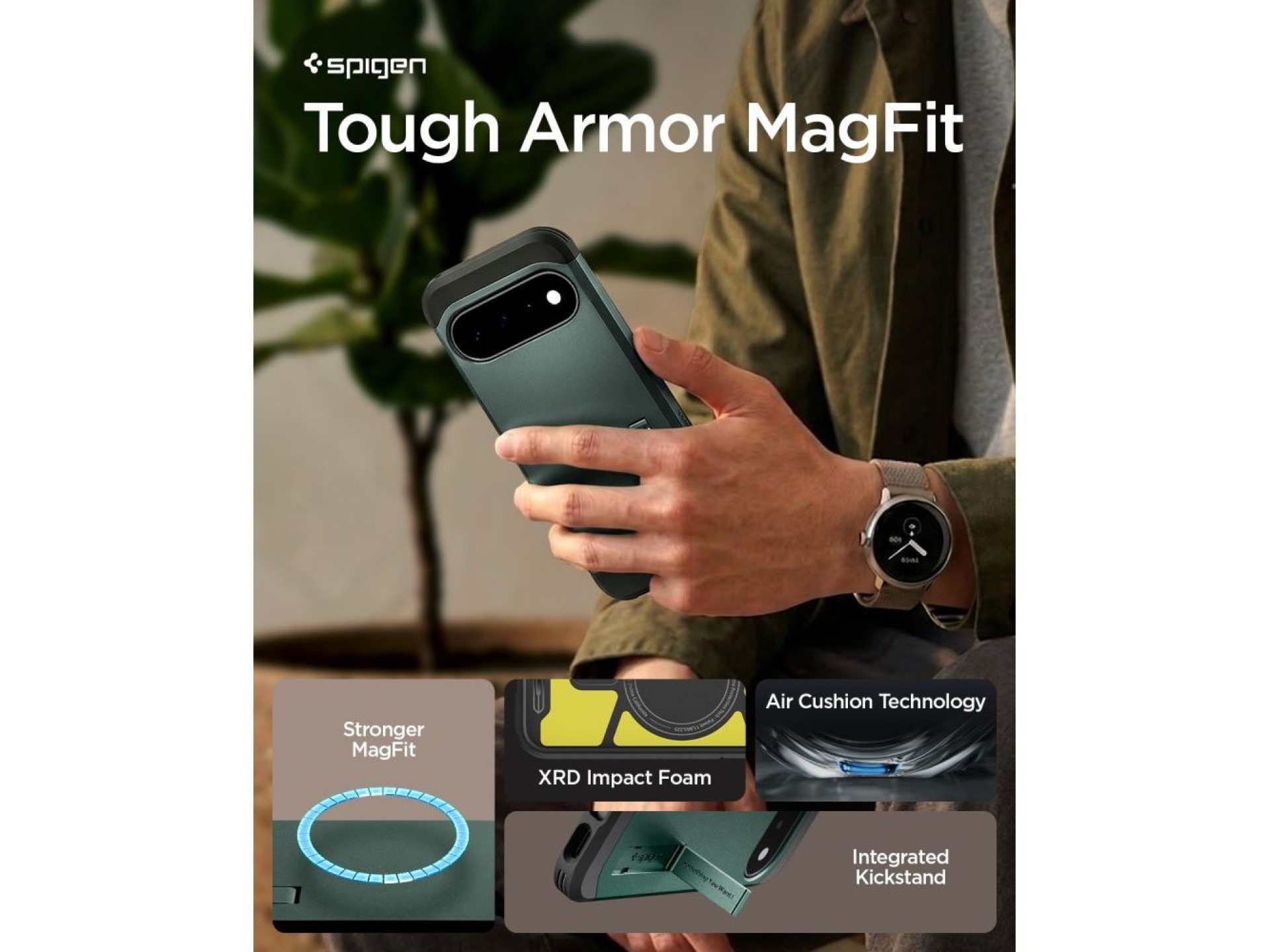 Spigen Tough Armor Mag MagSafe Case for Google Pixel 11 - Dark Green