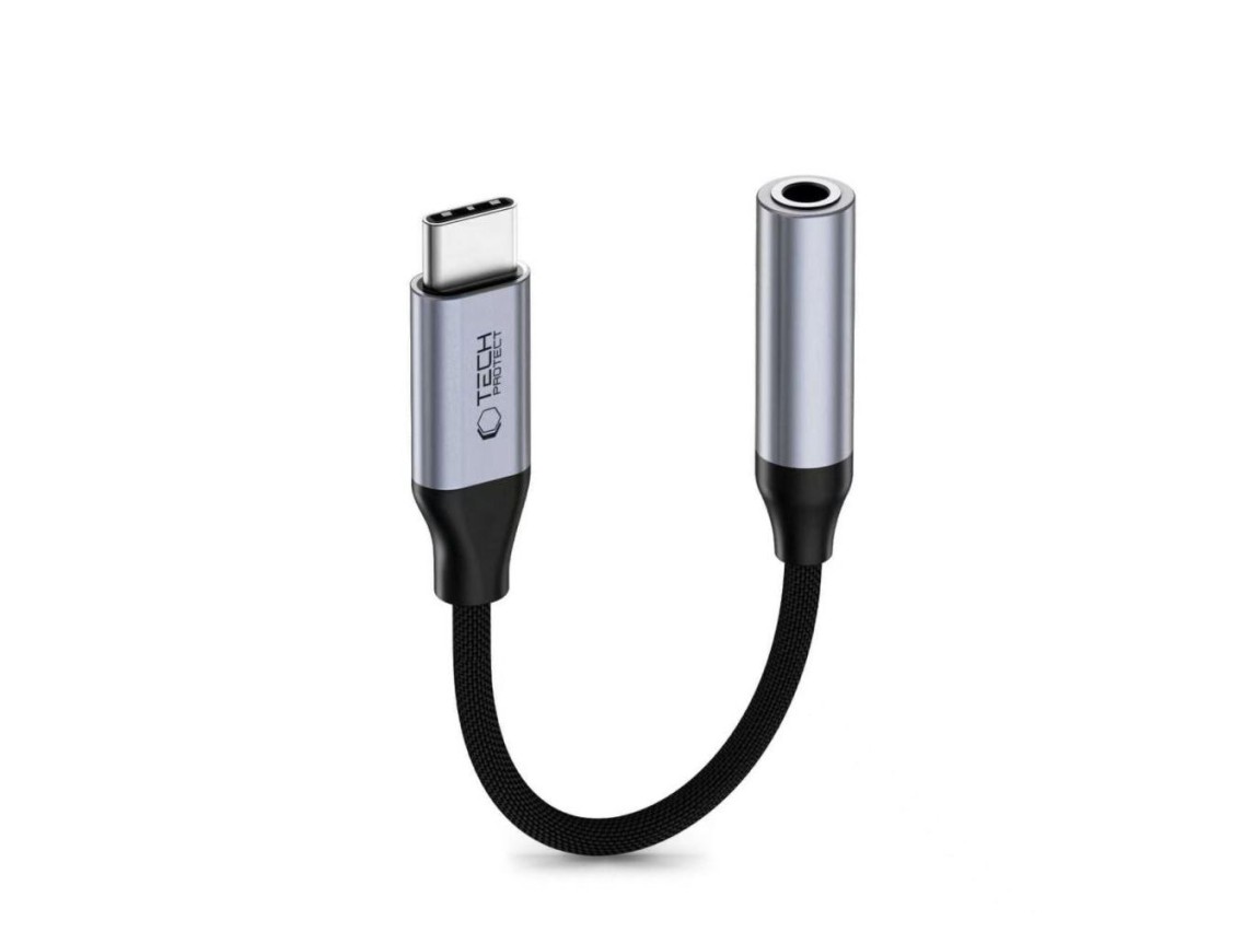 Adaptador Tech-Protect Ultraboost USB-C para Mini Jack 3,5 mm DAC - cinza escuro