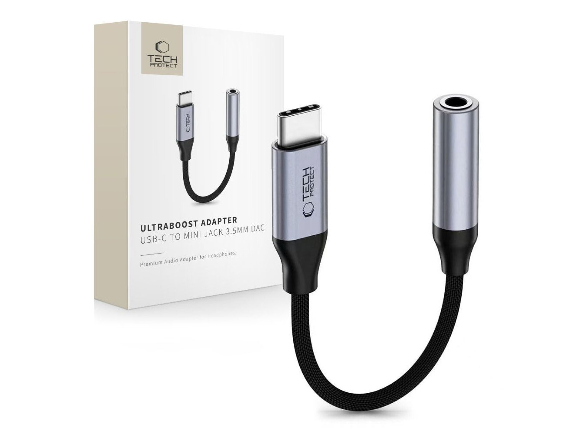 Adaptador Tech-Protect Ultraboost USB-C para Mini Jack 3,5 mm DAC - cinza escuro