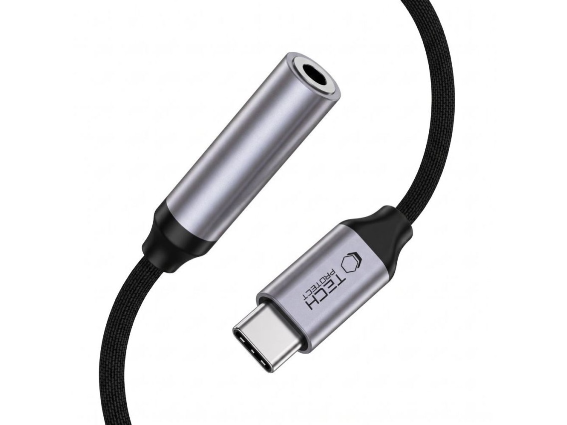 Adaptador Tech-Protect Ultraboost USB-C para Mini Jack 3,5 mm DAC - cinza escuro
