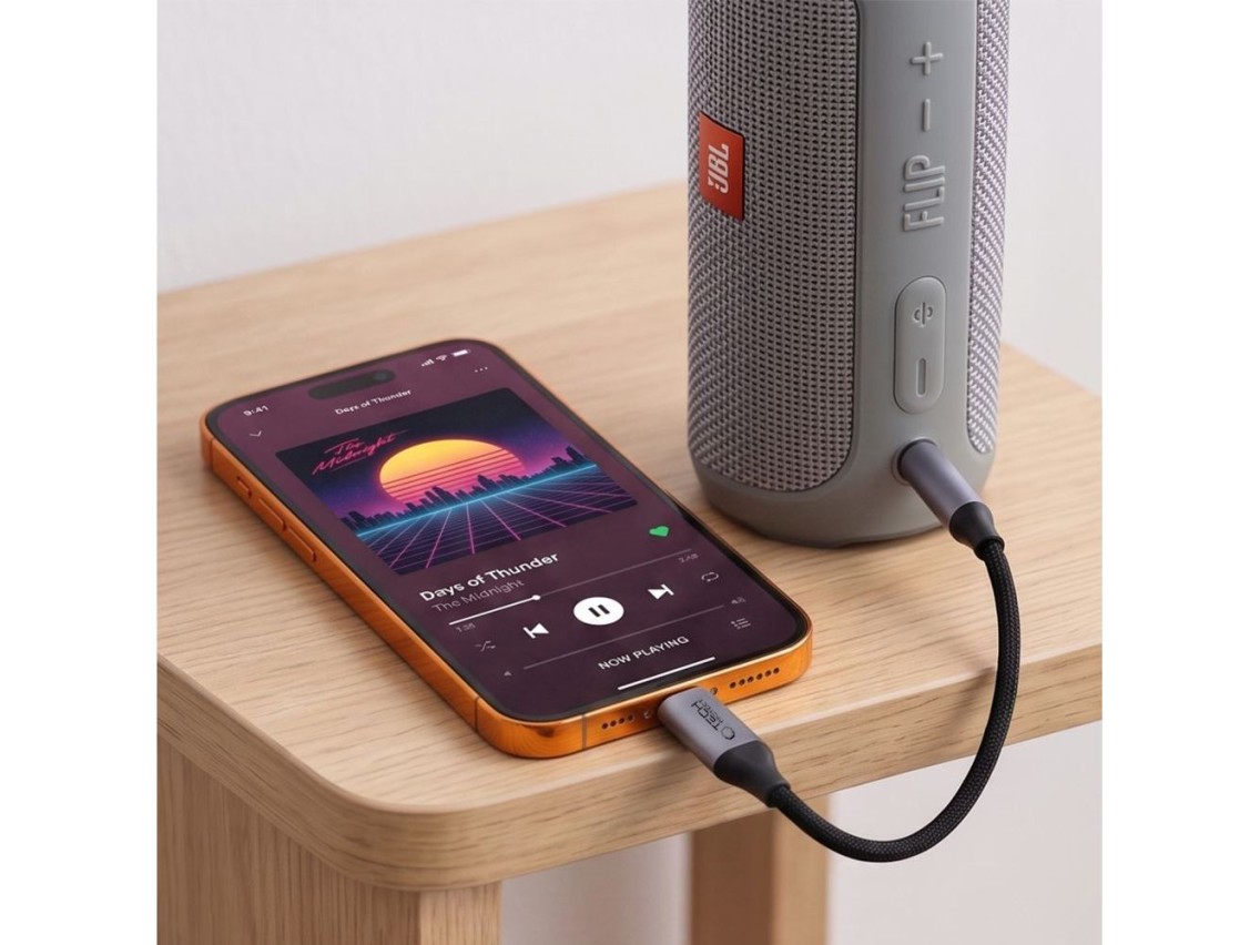 Adaptador Tech-Protect Ultraboost USB-C para Mini Jack 3,5 mm DAC - cinza escuro