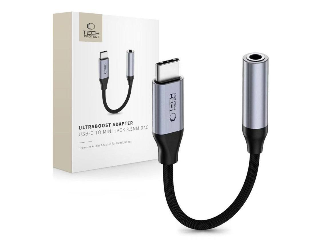 Adaptador Tech-Protect Ultraboost USB-C para Mini Jack 3,5 mm DAC - cinza escuro