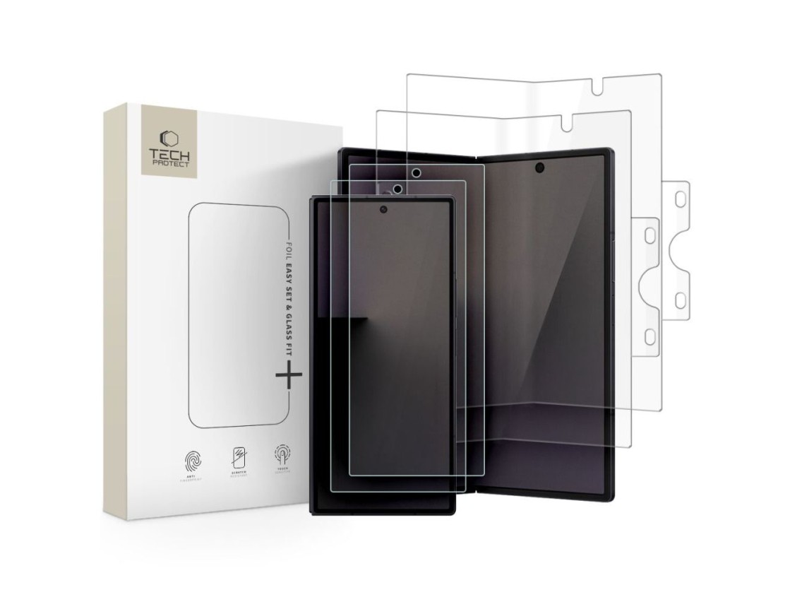 Kit de proteção: 2 películas de vidro temperado Tech-Protect Glass Fit+ + 2 películas de hidrogel Te