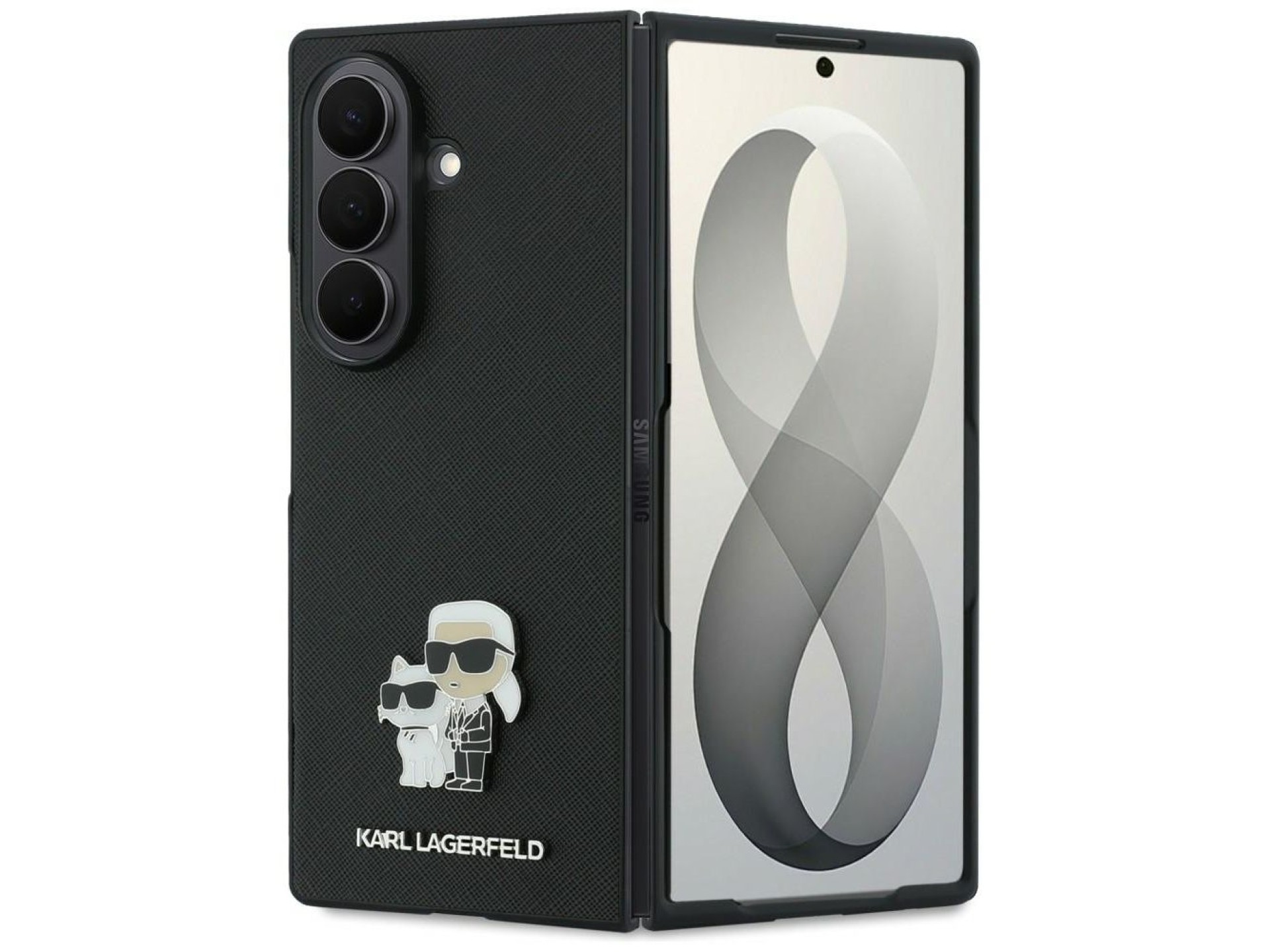 Karl Lagerfeld Saffiano Karl&Choupette Pin Case for Samsung Galaxy Z Fold 8 Ultra - Black