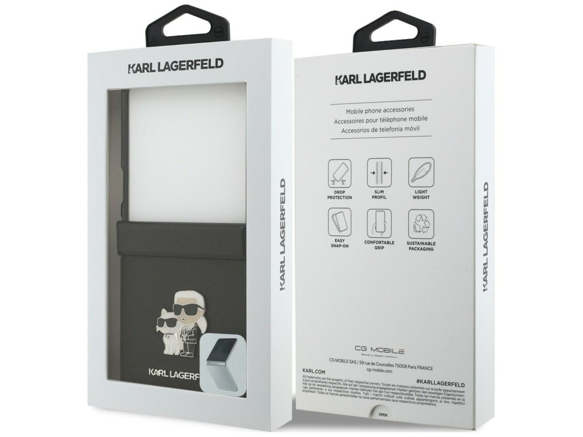 Karl Lagerfeld Karl&Choupette Saffiano Pins Case for Samsung Galaxy Z Flip 8 - Black