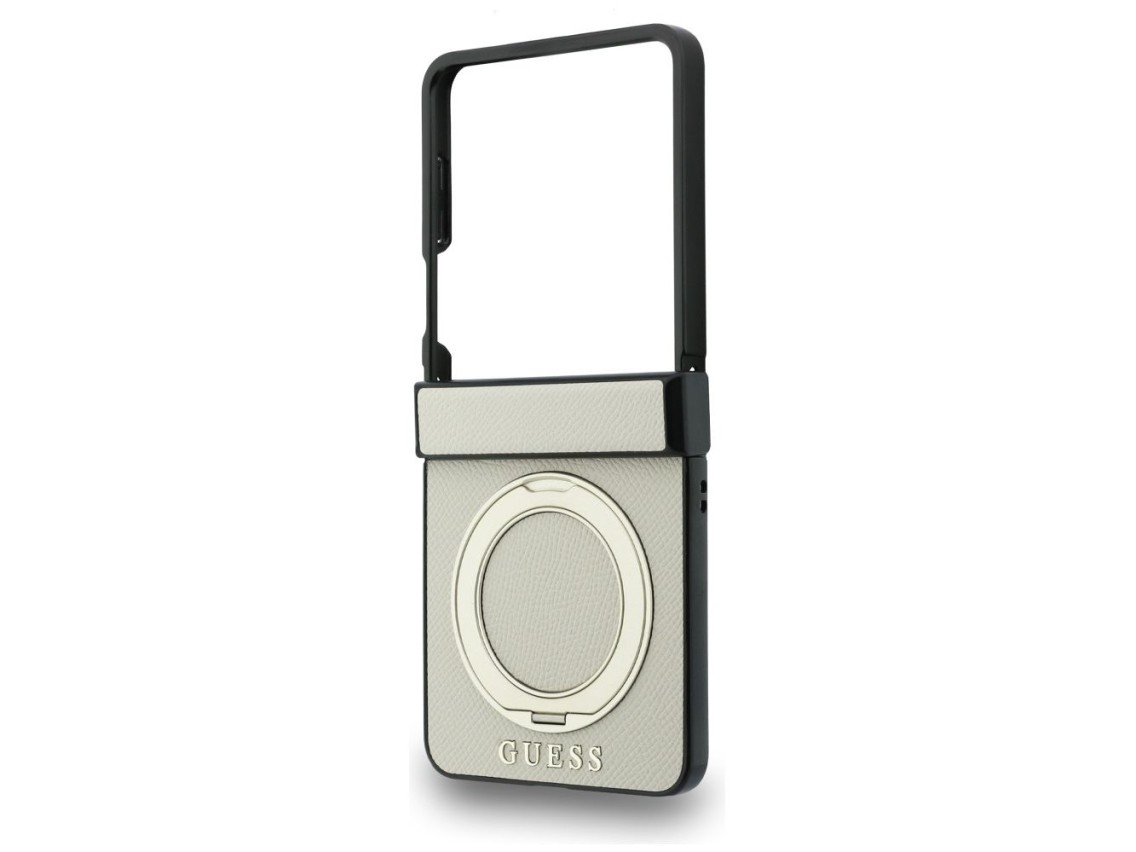 Funda Guess Magnetic Ring Stand Grained Classic Logo MagSafe para Samsung Galaxy Z Flip 8 - beige