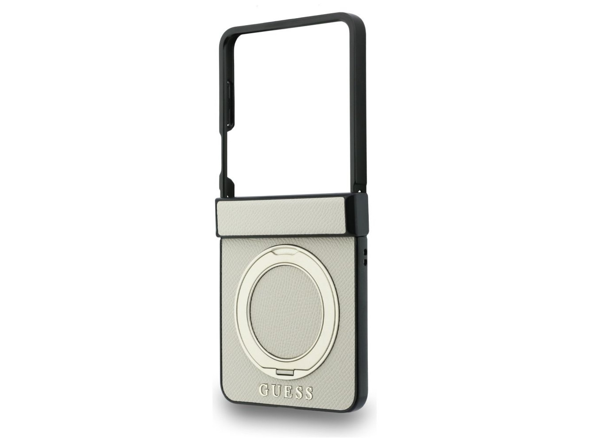 Funda Guess Magnetic Ring Stand Grained Classic Logo MagSafe para Samsung Galaxy Z Flip 8 - beige