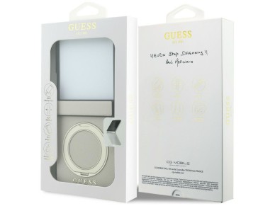 Guess Magnetic Ring Stand Grained Classic Logo MagSafe case for Samsung Galaxy Z Flip 8 - beige Guess Magnetic Ring Stand Grained Classic Logo MagSafe case for Samsung Galaxy Z Flip 8 - beige