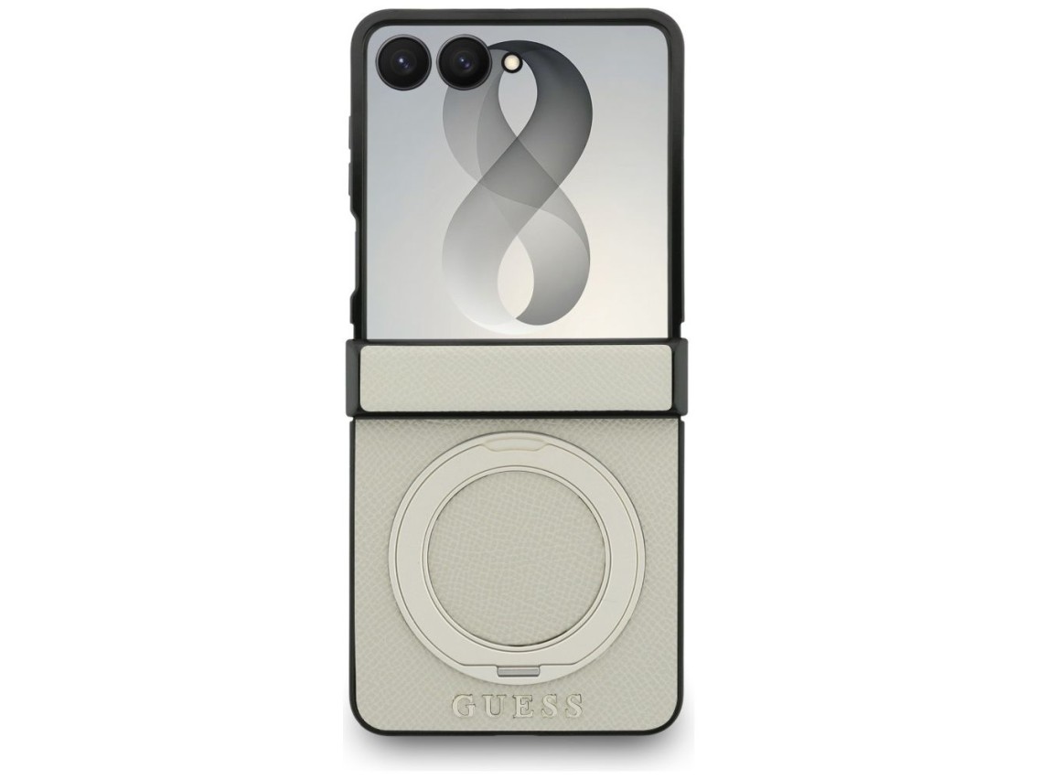 Funda Guess Magnetic Ring Stand Grained Classic Logo MagSafe para Samsung Galaxy Z Flip 8 - beige