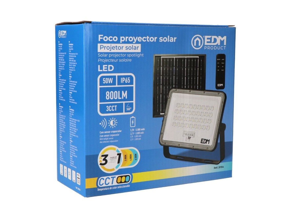 Foco proyector led solar 3cct 50 w 800 lm