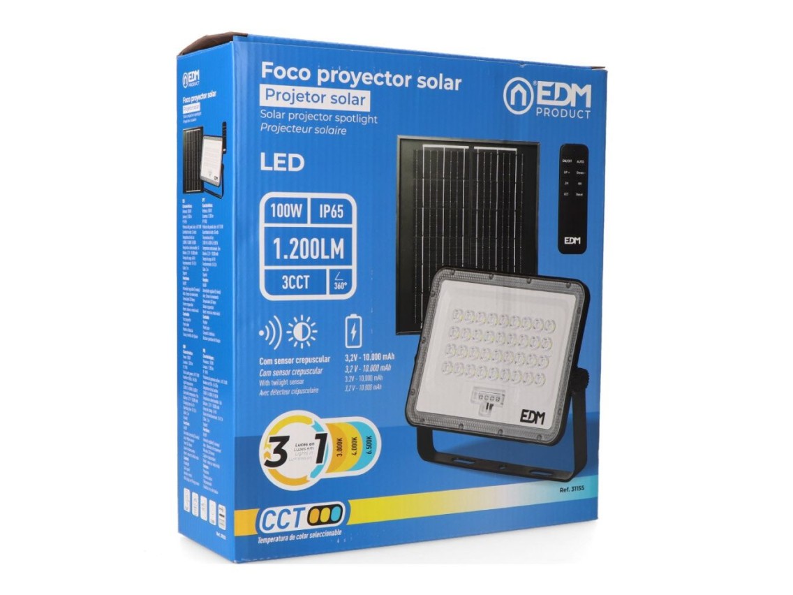 Foco proyector led solar 3cct 100 w 1200 lm