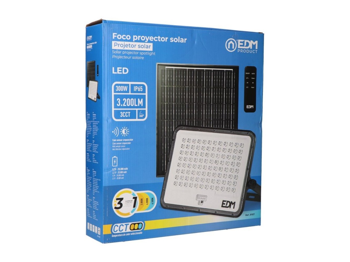Foco proyector led solar 3cct 300 w 3200 lm