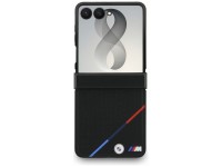 BMW M Leather Perforated Tricolor Stripe Metal Logos MagSafe Case for Samsung Galaxy Z Flip 8 - Blac