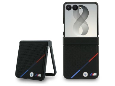 BMW M Leather Perforated Tricolor Stripe Metal Logos MagSafe Case for Samsung Galaxy Z Flip 8 - Blac BMW M Leather Perforated Tricolor Stripe Metal Logos MagSafe Case for Samsung Galaxy Z Flip 8 - Blac