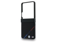 BMW M Leather Perforated Tricolor Stripe Metal Logos MagSafe Case for Samsung Galaxy Z Flip 8 - Blac