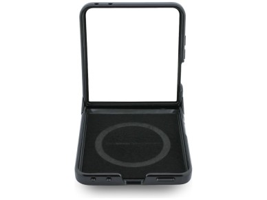 BMW M Leather Perforated Tricolor Stripe Metal Logos MagSafe Case for Samsung Galaxy Z Flip 8 - Blac