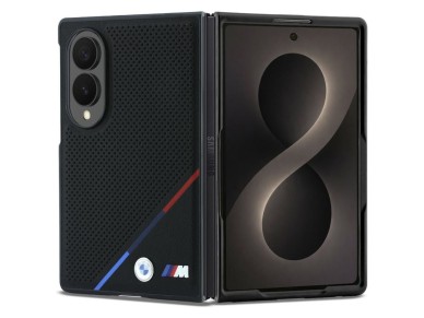 BMW M Leather Perforated Tricolor Stripe Metal Logos MagSafe Case for Samsung Galaxy Z Fold 8 - Blac BMW M Leather Perforated Tricolor Stripe Metal Logos MagSafe Case for Samsung Galaxy Z Fold 8 - Blac