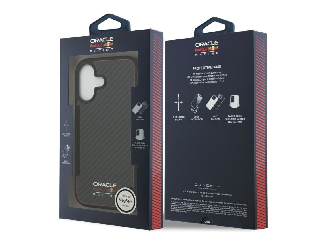 Capa Red Bull Kevlar com logo fosco MagSafe para iPhone 17 preta