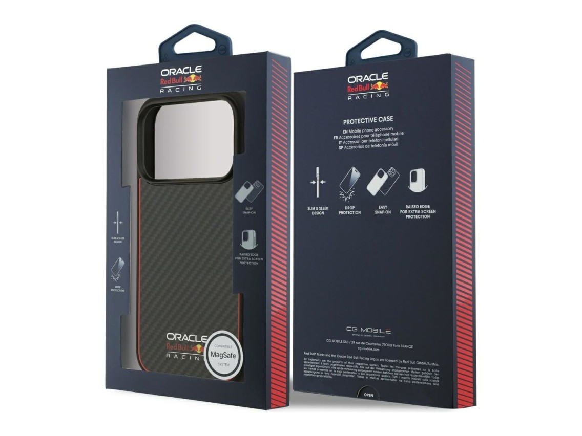 Capa Red Bull Kevlar com logo fosco MagSafe para iPhone 17 Pro preta