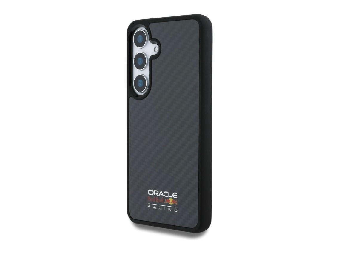 Funda MagSafe Red Bull de fibra de carbono brillante con logo para Samsung Galaxy S25 (negra)