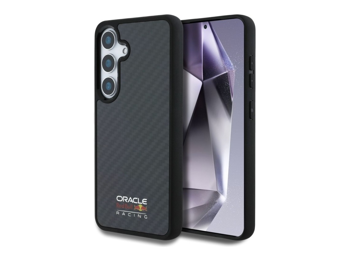 Funda MagSafe Red Bull de fibra de carbono brillante con logo para Samsung Galaxy S25 (negra)