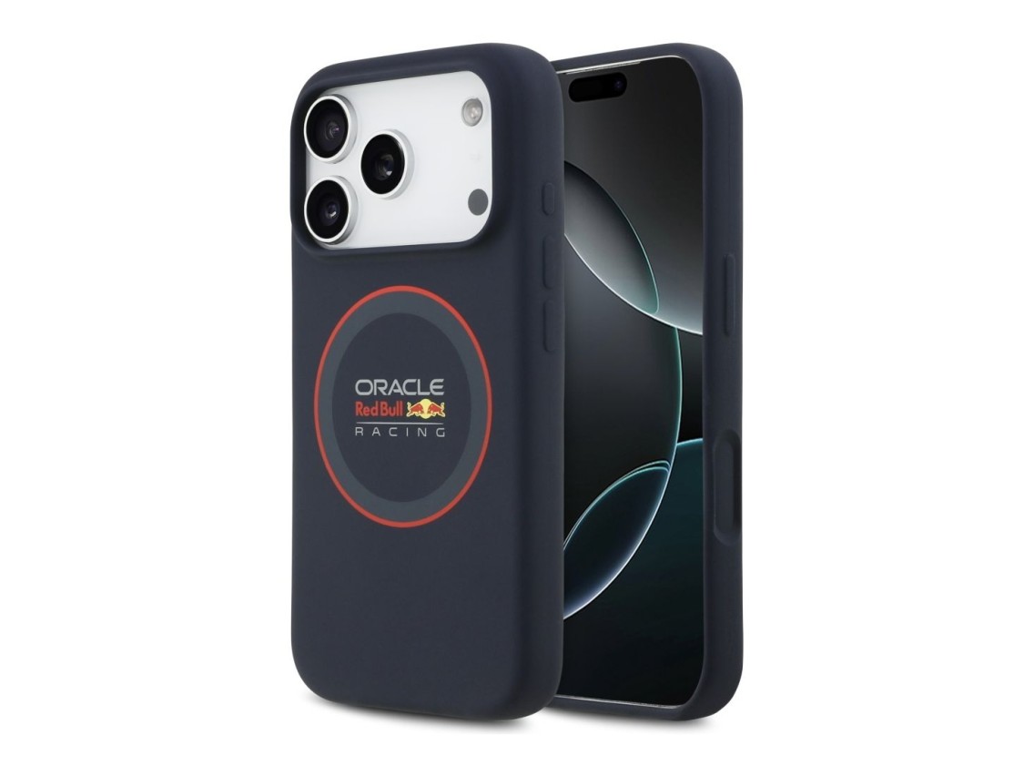 Funda Red Bull de silicona con anillo rojo y MagSafe para iPhone 17 Pro, color azul marino