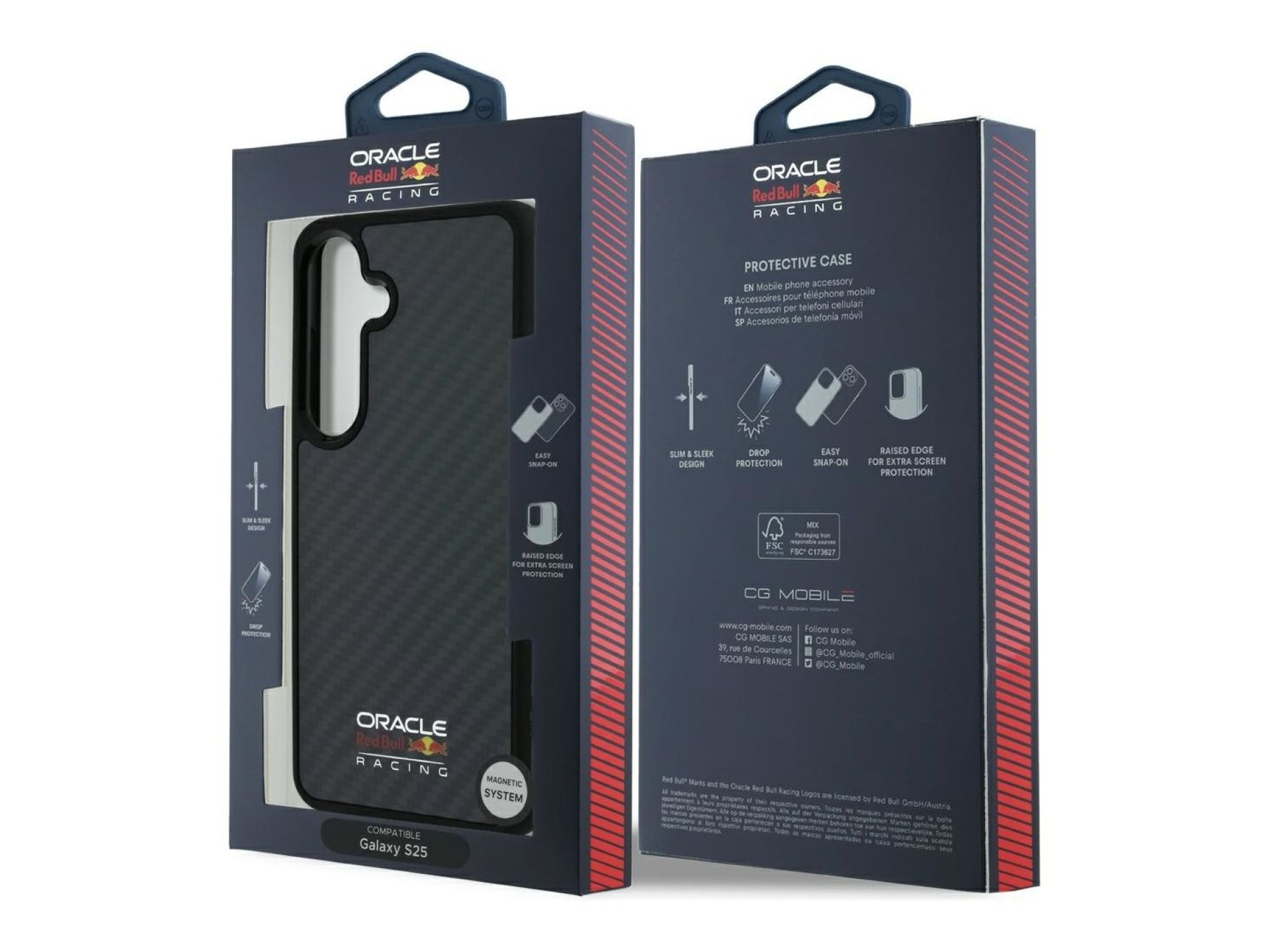 Funda MagSafe Red Bull de fibra de carbono brillante con logo para Samsung Galaxy S25 (negra)