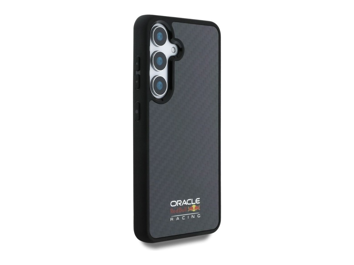 Funda MagSafe Red Bull de fibra de carbono brillante con logo para Samsung Galaxy S25 (negra)