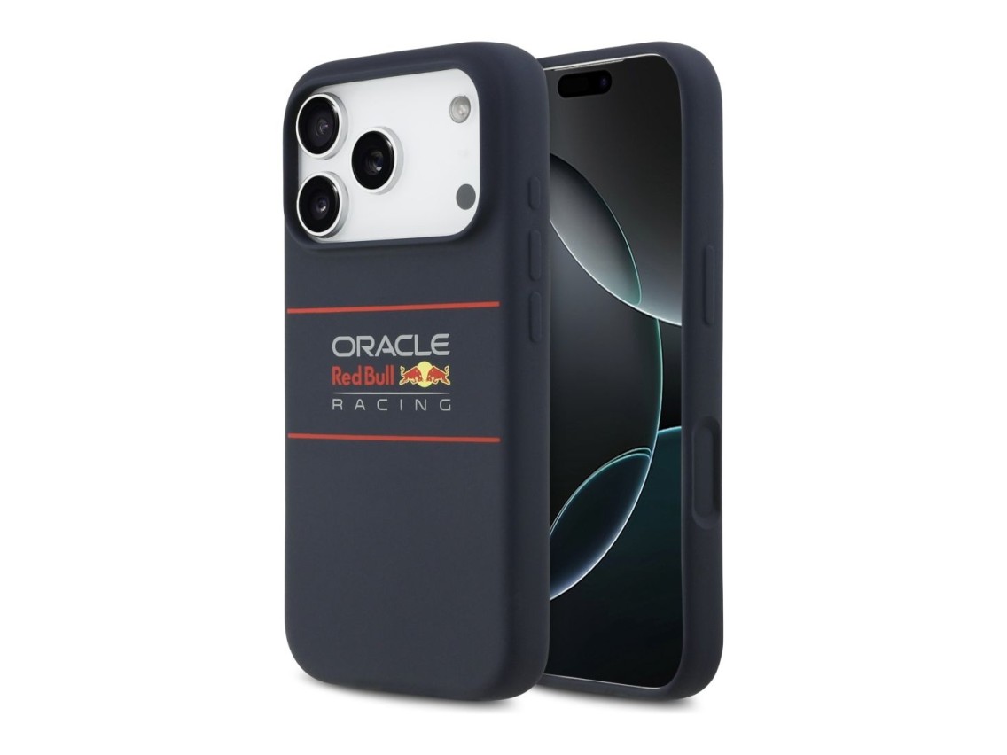 Capa MagSafe de silicone Red Bull com logotipo horizontal centralizado para iPhone 17 Pro, azul mari