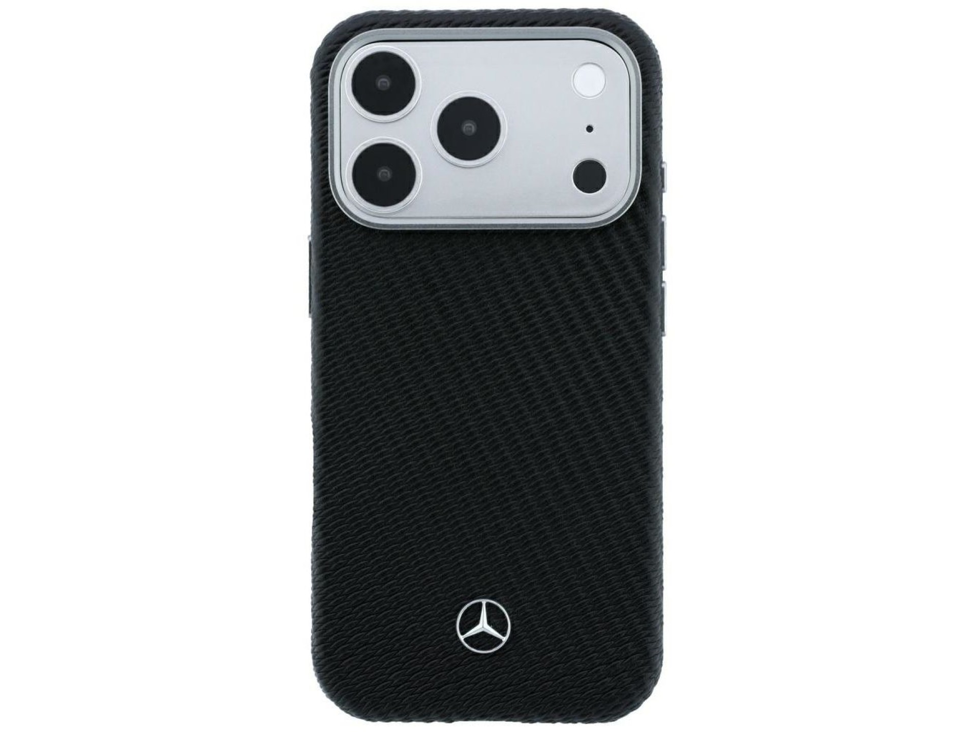 Capa Mercedes em couro com efeito madeira e MagSafe para iPhone 17 Pro Max / 18 Pro Max - Preta
