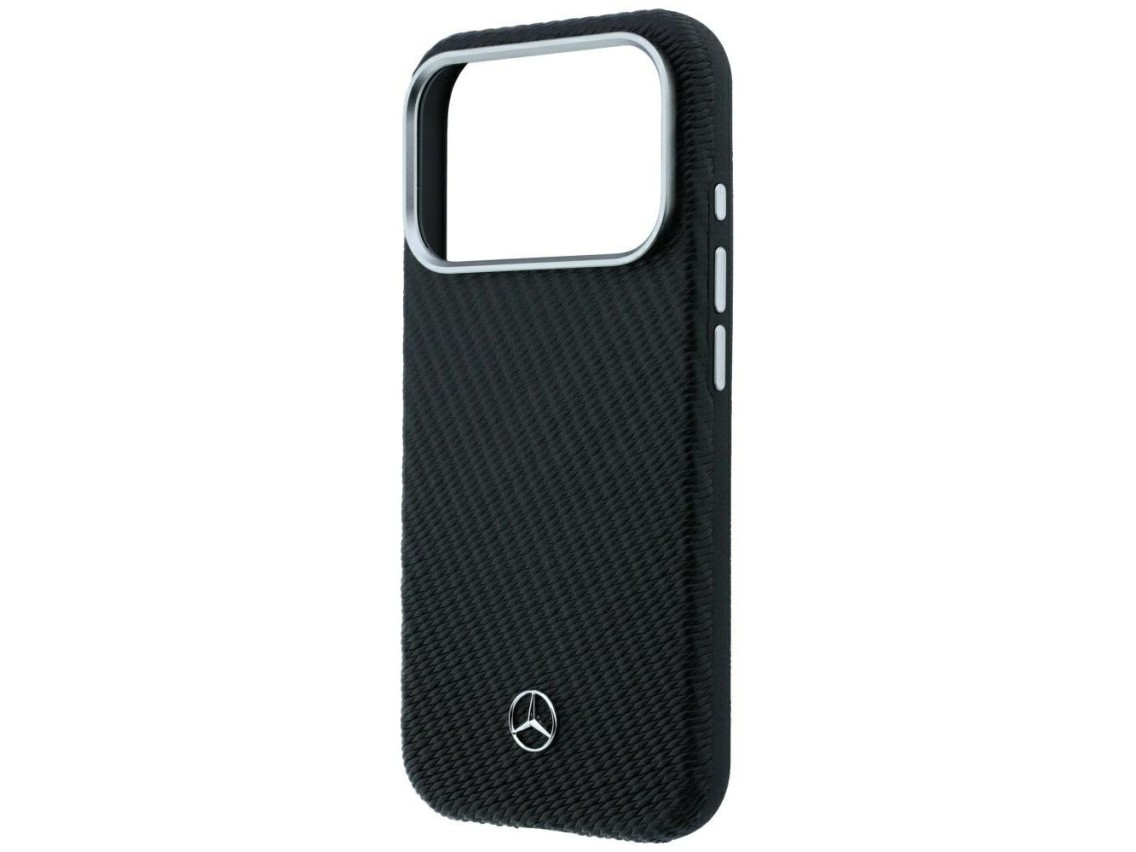 Mercedes Leather Semi Wrap Wood Effect MagSafe Case for iPhone 17 Pro Max / 18 Pro Max - Black