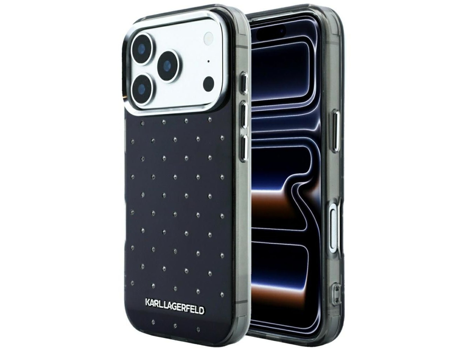 Karl Lagerfeld IML Rhinestones Allover and Electroplated Logo Case for iPhone 17 Pro / 18 Pro - Blac