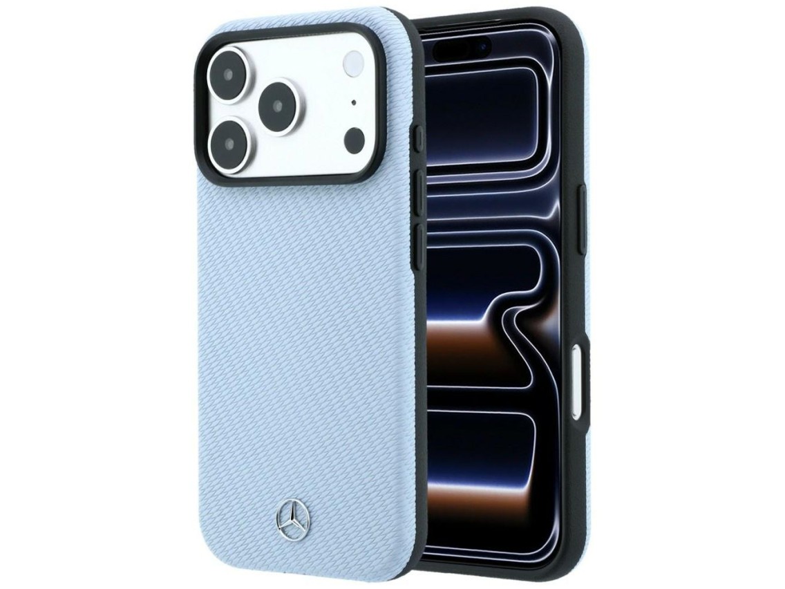 Mercedes Leather Semi Wrap Wood Effect MagSafe Case for iPhone 17 Pro / 18 Pro - Blue