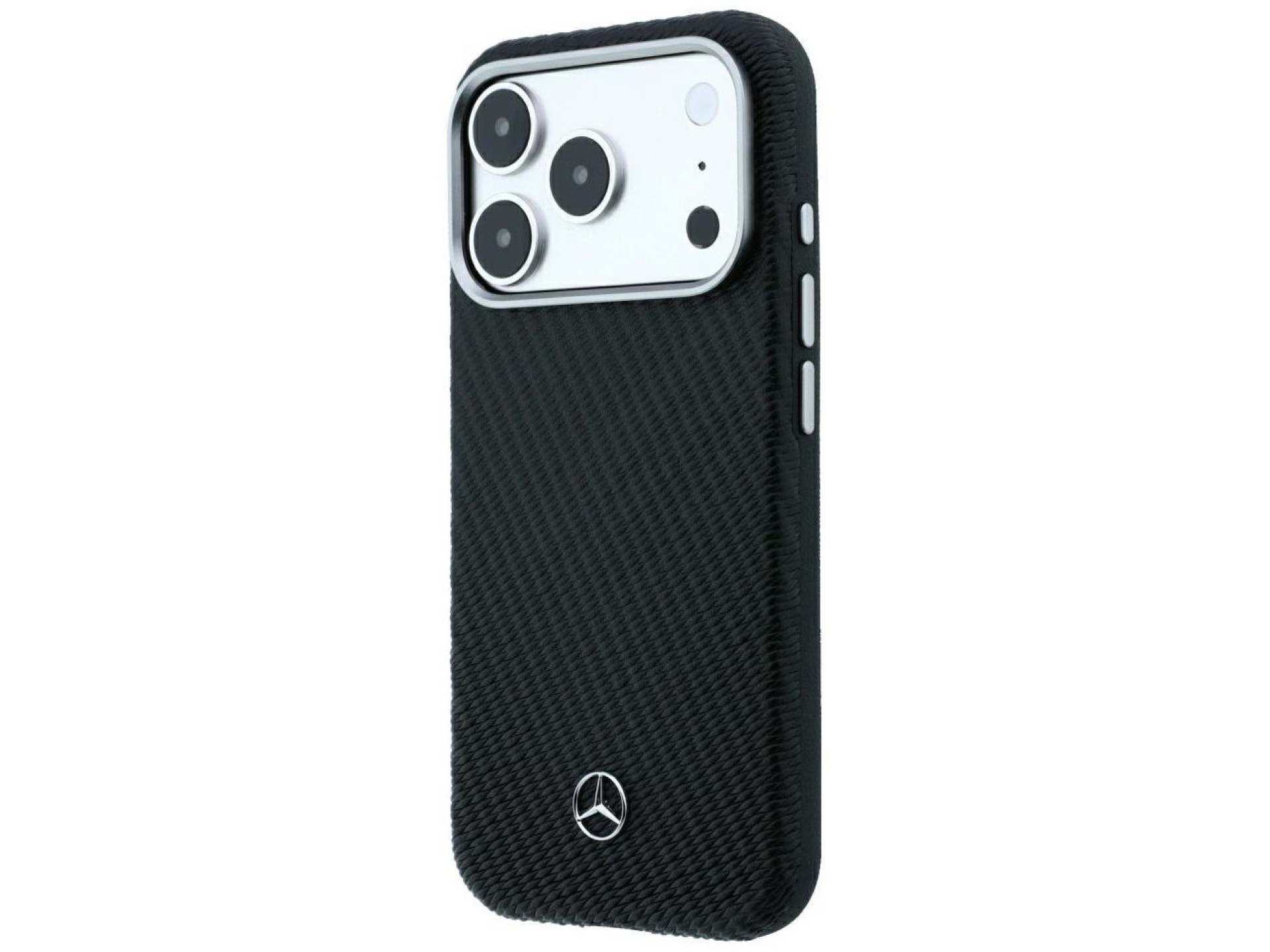 Capa Mercedes em couro com efeito madeira e MagSafe para iPhone 17 Pro Max / 18 Pro Max - Preta
