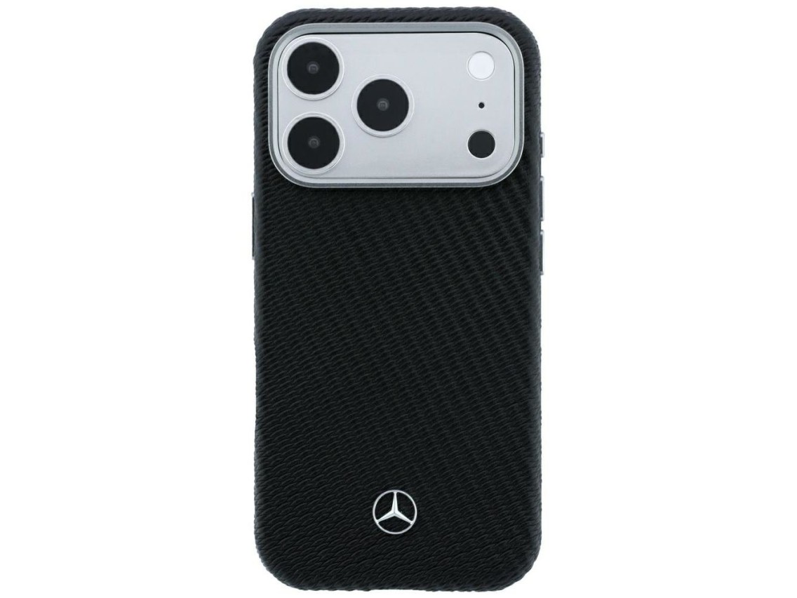 Mercedes Leather Semi Wrap Wood Effect MagSafe Case for iPhone 17 Pro Max / 18 Pro Max - Black