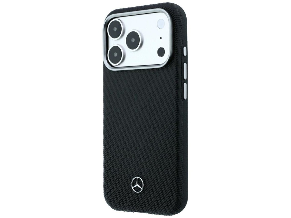 Mercedes Leather Semi Wrap Wood Effect MagSafe Case for iPhone 17 Pro Max / 18 Pro Max - Black