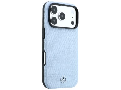 Capa Mercedes em couro com efeito madeira e MagSafe para iPhone 17 Pro Max / 18 Pro Max - Azul