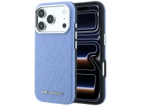 Karl Lagerfeld Grained Allover Logo Metal Elongated MagSafe Case for iPhone 17 Pro / 18 Pro - Blue
