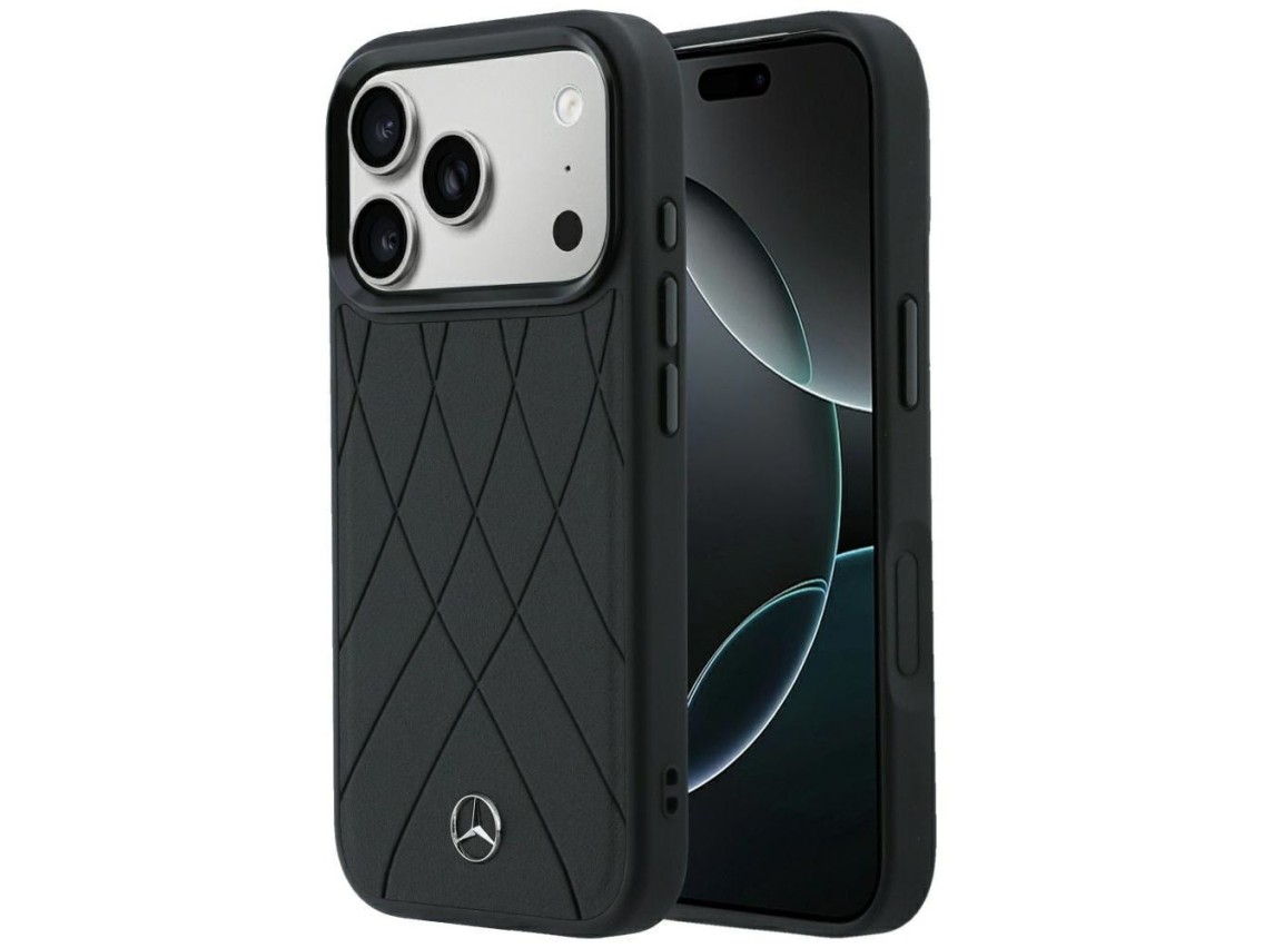 Mercedes Leather Crossed Lines MagSafe Case for iPhone 17 Pro / 18 Pro - Black