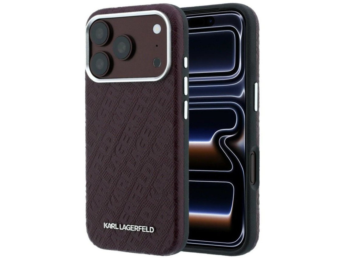Karl Lagerfeld Grained Allover Logo Metal Elongated MagSafe Case for iPhone 17 Pro Max / 18 Pro Max