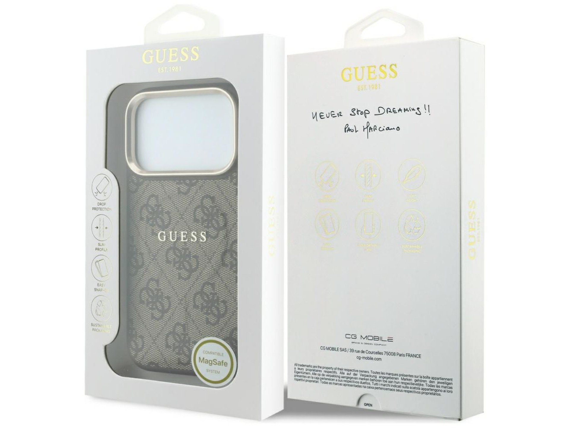 Funda Guess Classic MagSafe 4G con relieve para iPhone 17 Pro / 18 Pro - Marrón