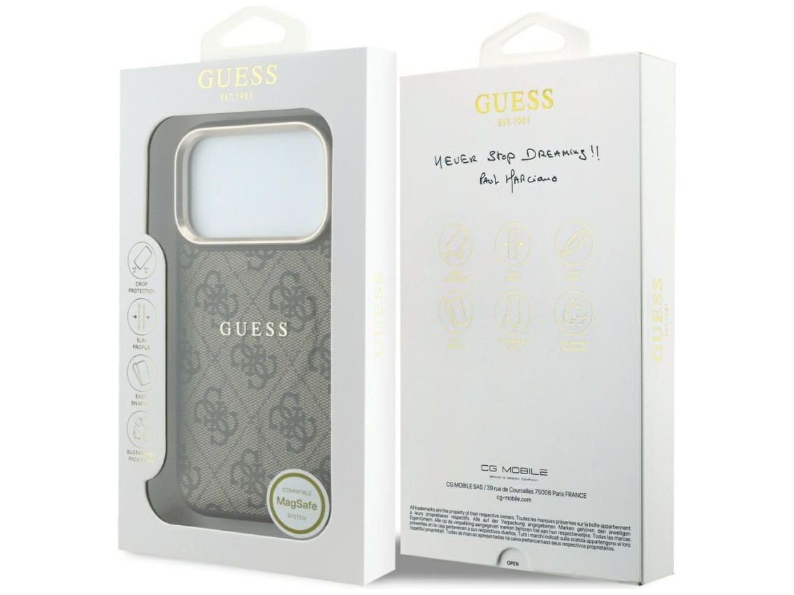 Funda Guess Classic MagSafe 4G con relieve para iPhone 17 Pro / 18 Pro - Marrón