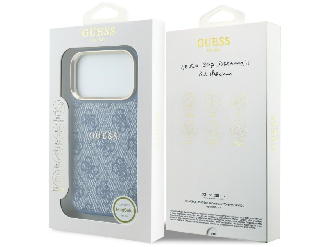 Capa Guess Embossed 4G Classic MagSafe para iPhone 17 Pro / 18 Pro - Azul