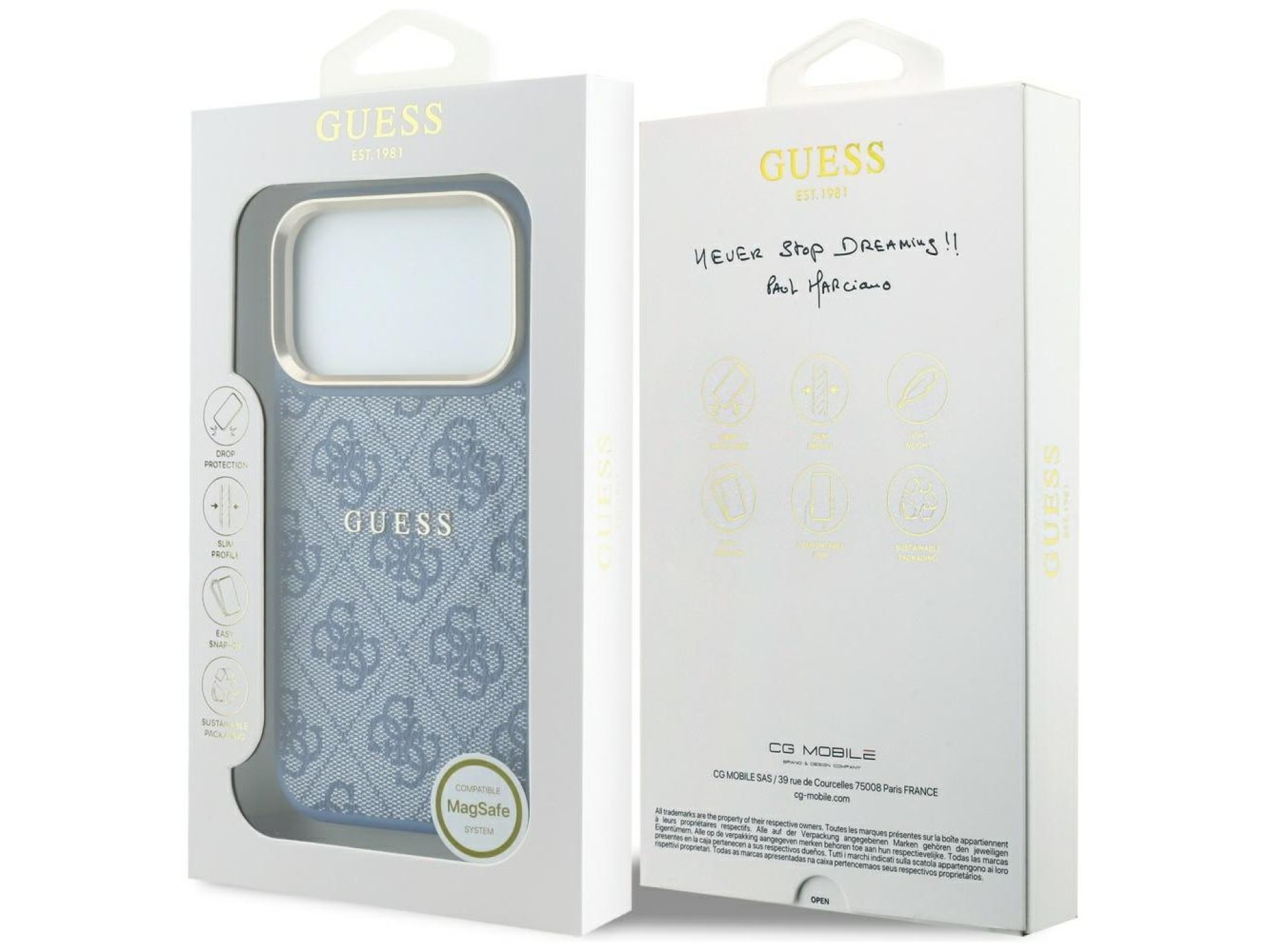 Capa Guess Embossed 4G Classic MagSafe para iPhone 17 Pro Max / 18 Pro Max - Azul