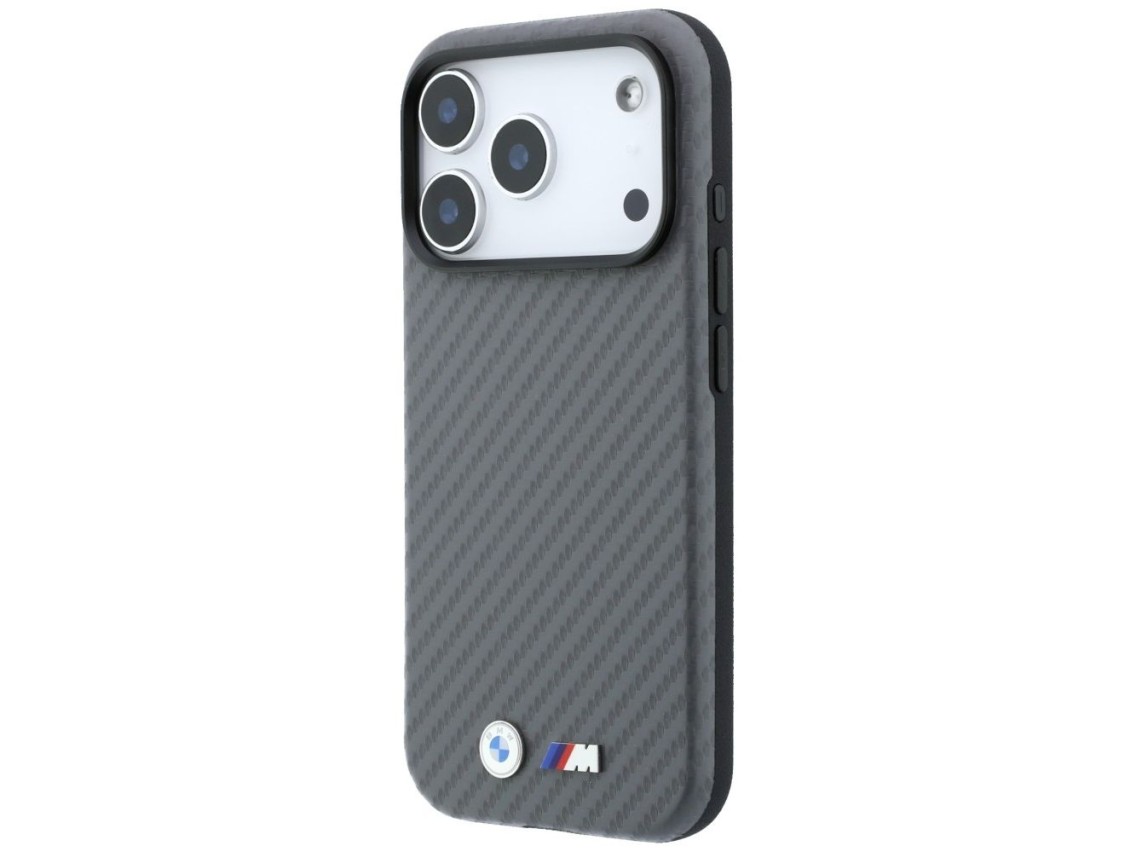 Capa MagSafe BMW M Carbon Metal Logo para iPhone 17 Pro Max / 18 Pro Max - Cinza