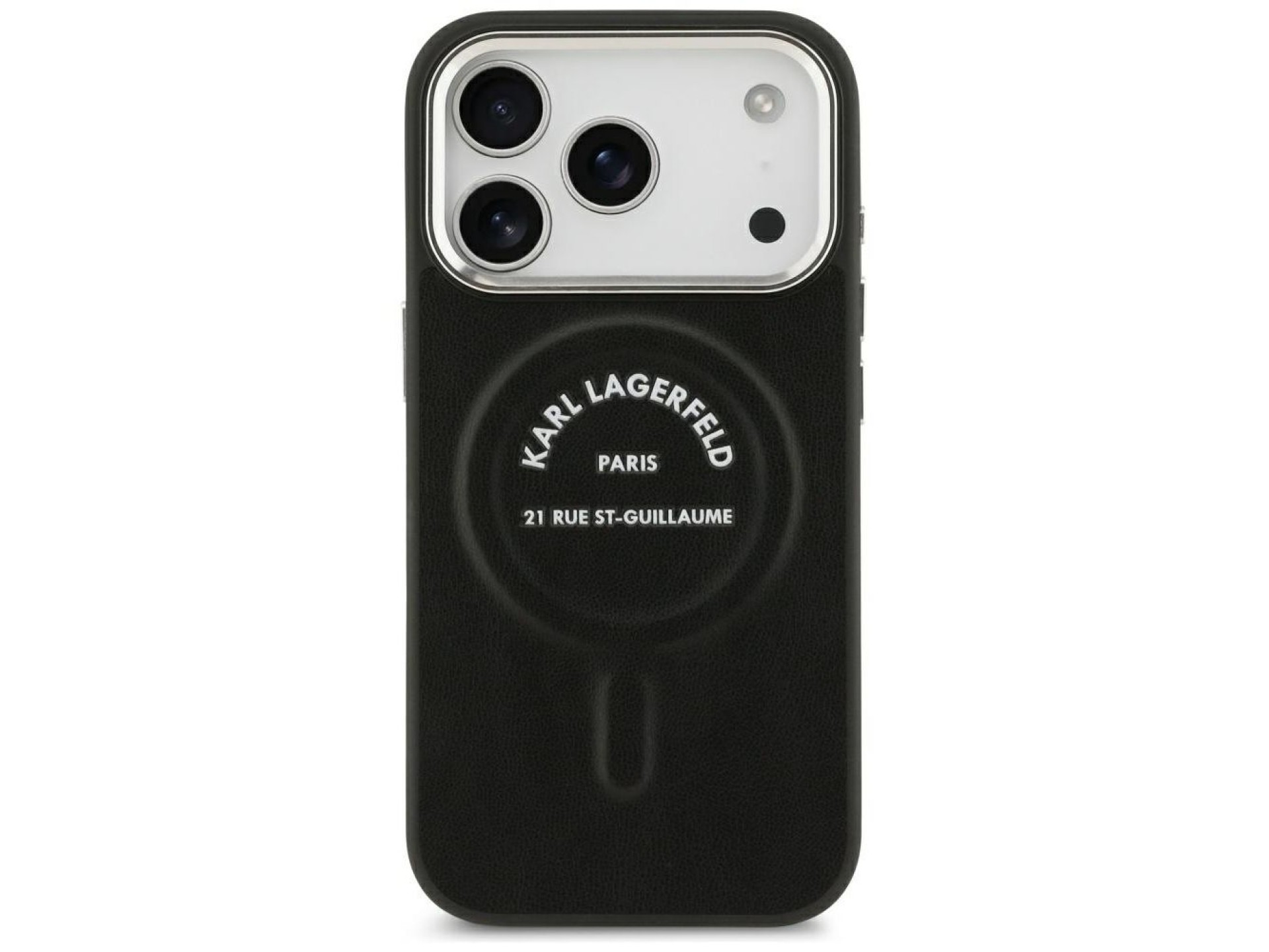 Karl Lagerfeld Embossed Open Ring RSG Logo MagSafe Case for iPhone 17 Pro / 18 Pro - Black