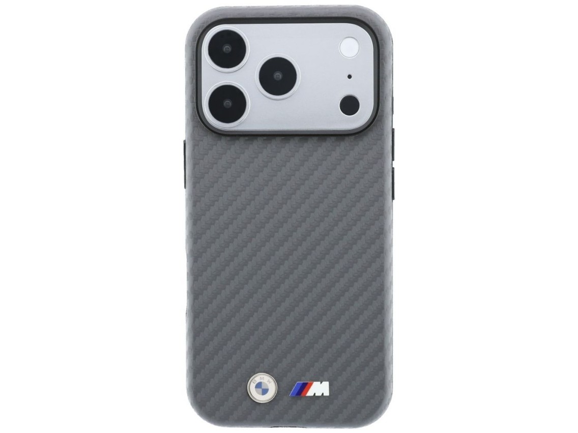 Capa MagSafe BMW M Carbon Metal Logo para iPhone 17 Pro Max / 18 Pro Max - Cinza