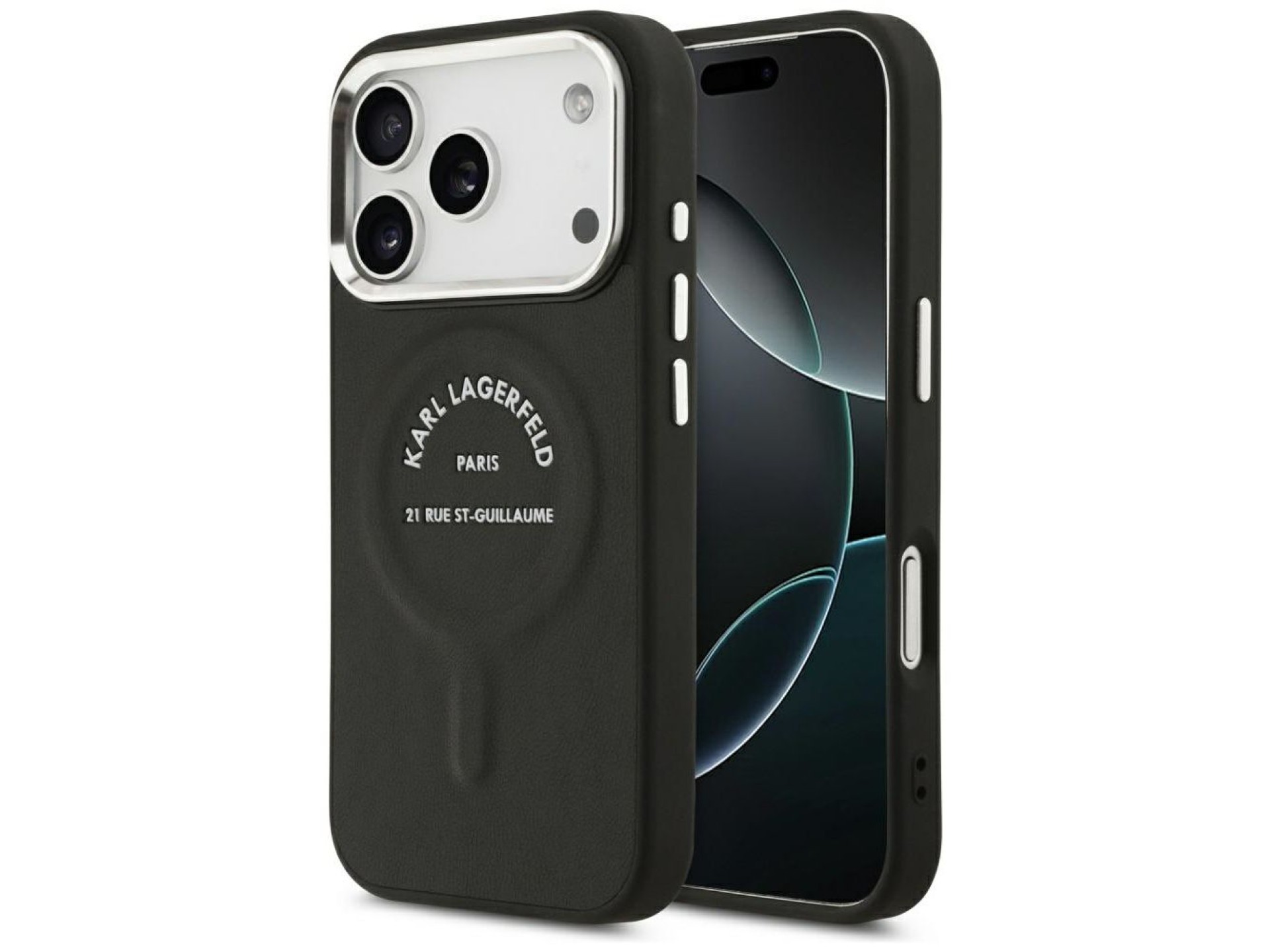 Karl Lagerfeld Embossed Open Ring RSG Logo MagSafe Case for iPhone 17 Pro / 18 Pro - Black
