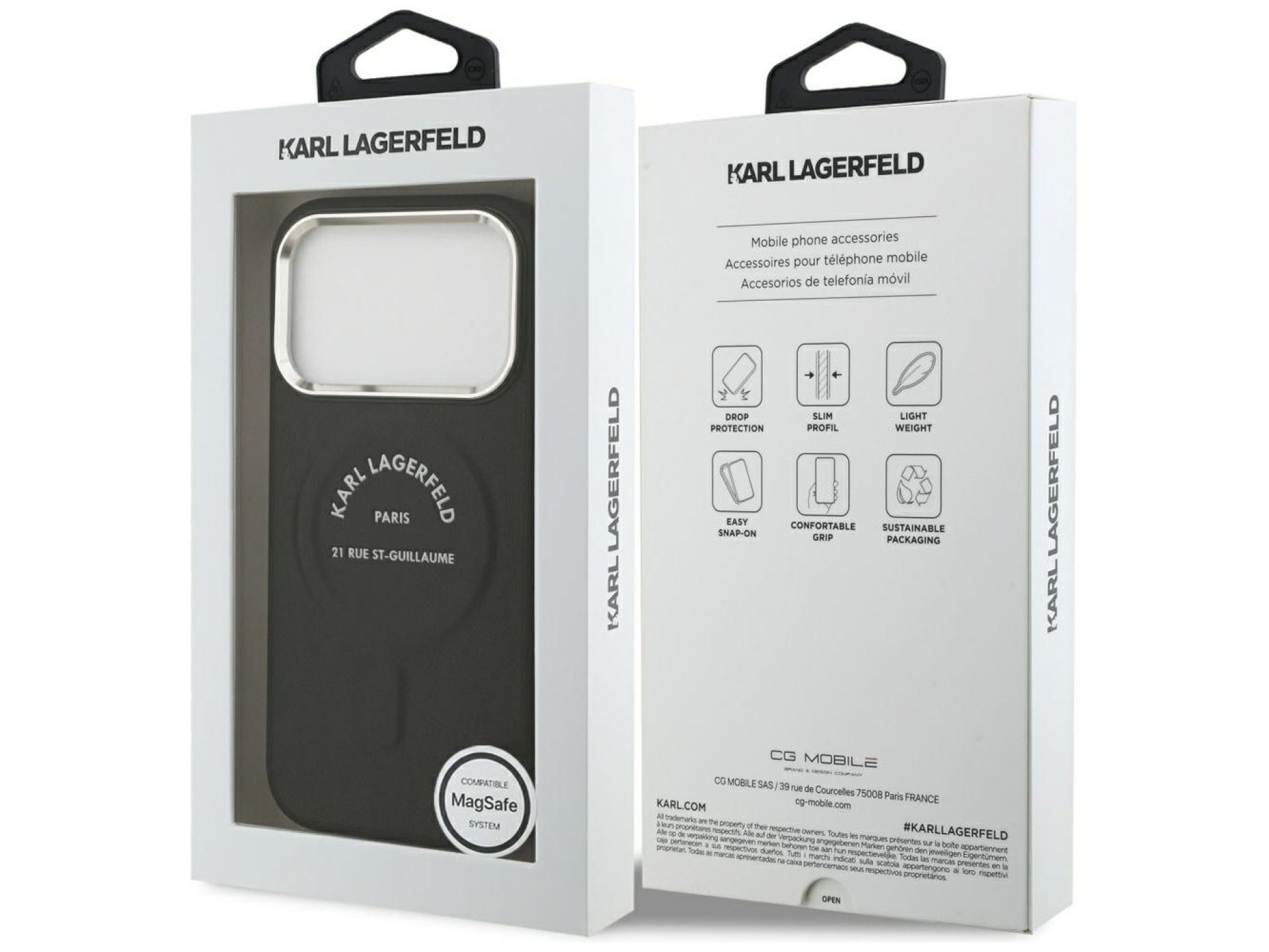 Karl Lagerfeld Embossed Open Ring RSG Logo MagSafe Case for iPhone 17 Pro Max / 18 Pro Max - Black